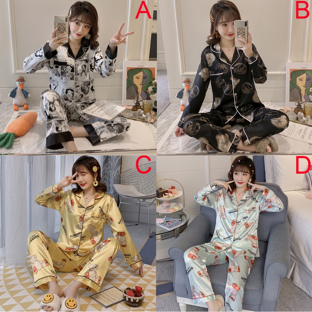 Female Baju  Tidur  Silk  Nightwear Women s Cartoon Printed 