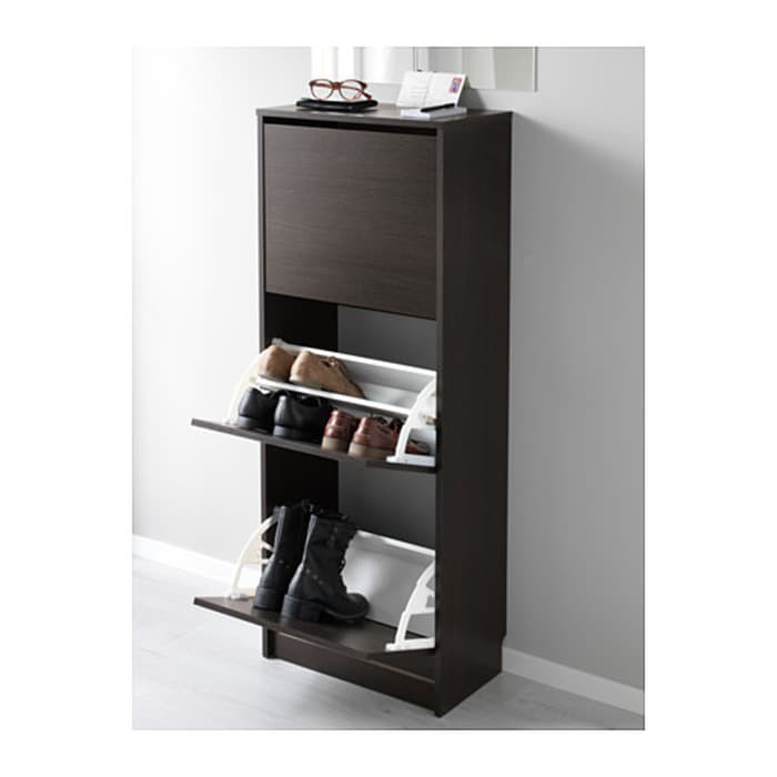 Ikea Bissa Shoe Cabinet With 3 Compartments Black Brown Furniture On Carousell