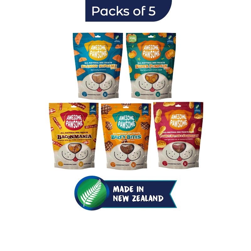 [Bundle of 5]Awesome Pawsome All Natural Dog Treat, Grain Free Snacks for Dogs of All Ages, Made