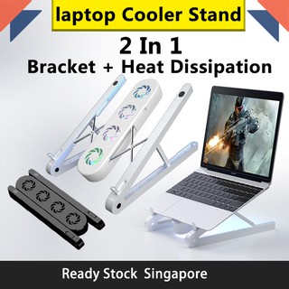 (Ready Stock) Quiet Laptop Cooling Cooler Portable Foldable Stand 7 Height Adjustable With 4 Fan 18” to 11”