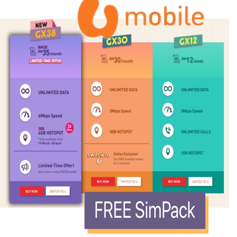 Umobile Prepaid Gx30 Gx38 Unlimited Data New Plan Shopee Singapore