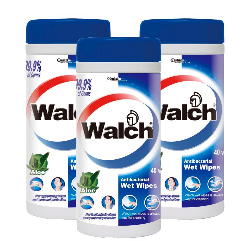 [Bundle of 3] Walch Antibacterial Wet Wipes Tissues 40s x 3 Rolls