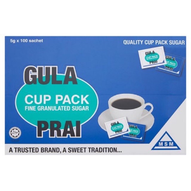 Gula Prai Cup Pack Fine Granulated Sugar 100 Sachet X 5g Shopee Singapore