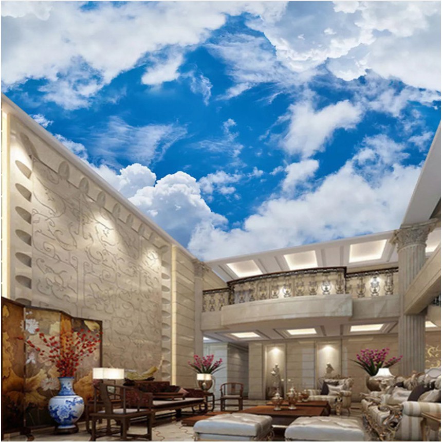 Mural Blue Sky And White Clouds Painting Living Room Ceiling Mural Wallpaper