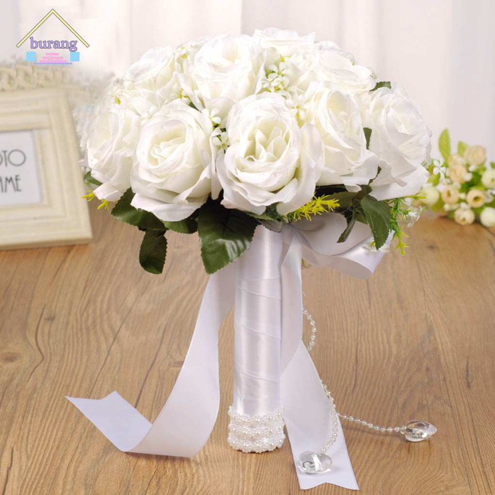 Bridal Bouquet Artificial Roses Wedding Bridesmaids For Bride Flowers Marriage 
