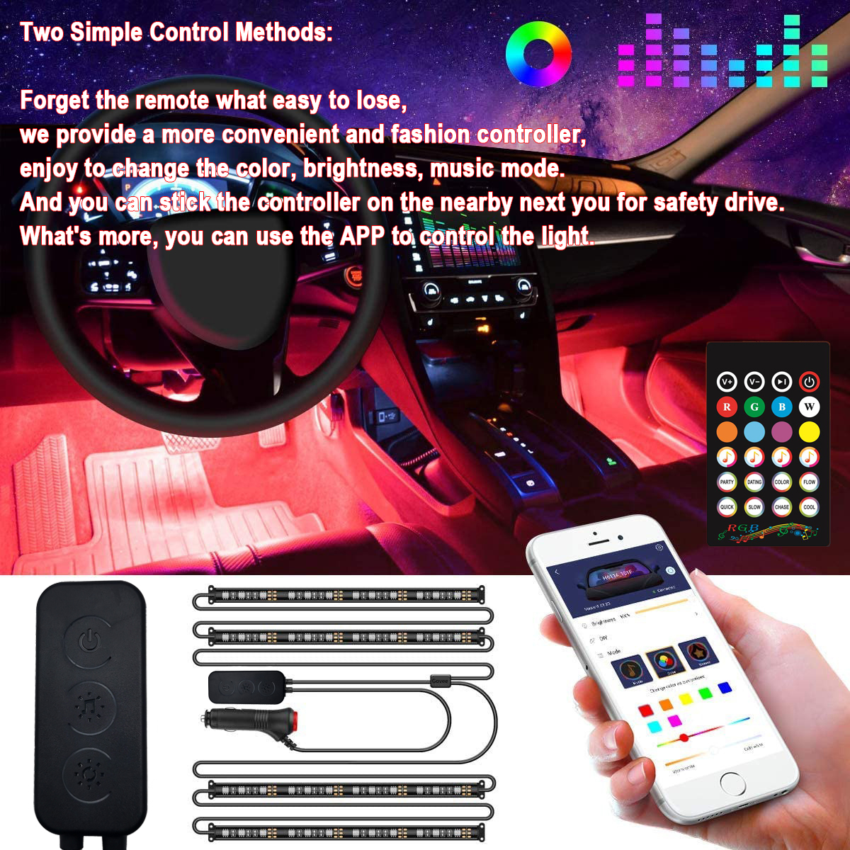 Car Interior Decoration Light 8 Color Car Led Strip Light Waterproof Kit Shopee Singapore