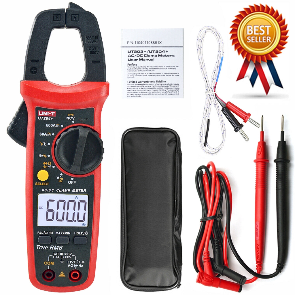 UT204 + Digital Clamp Meter, True RMS, NCV, 400-600A with Temperature ...