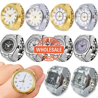 [ Wholesale Prices ] Fashion Mini Analog Dial Ring Watch /Creative Quartz Finger Ring Watch /Adjustable Elastic Alloy Strap Open Finger Watch/ Couple Rings Clock