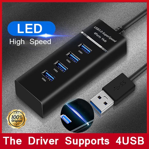 4 Ports Usb 3 0 Hub With Blue Indicator Hi Speed Extender For Computer Laptop Shopee Singapore