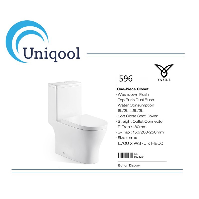 VASILE One Piece Rimless STrap Toilet Bowl Shopee Singapore