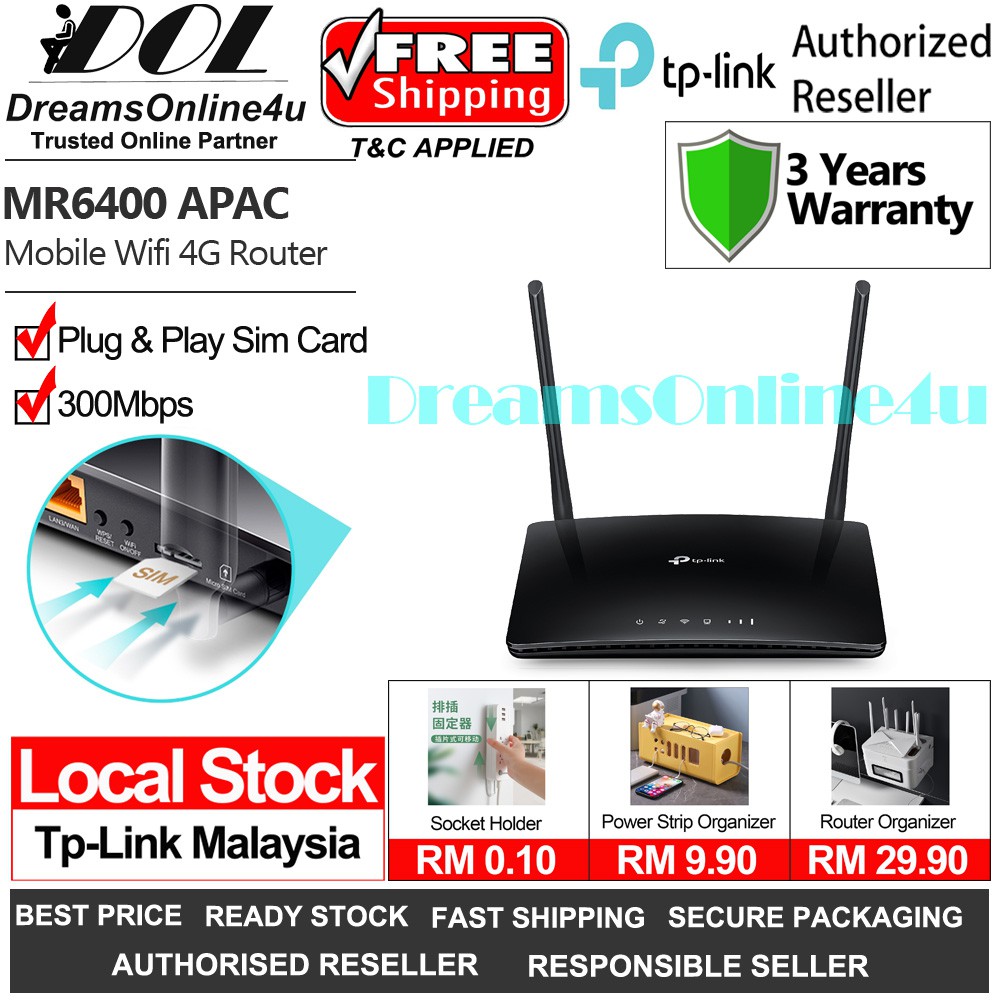 Tp Link Tl Mr6400 Mr6400 300mbps Wireless N 4g Lte Router Modem Wifi Sim Card Digi Maxis Celcom Yes Umobile Unifi 3 Year Shopee Singapore