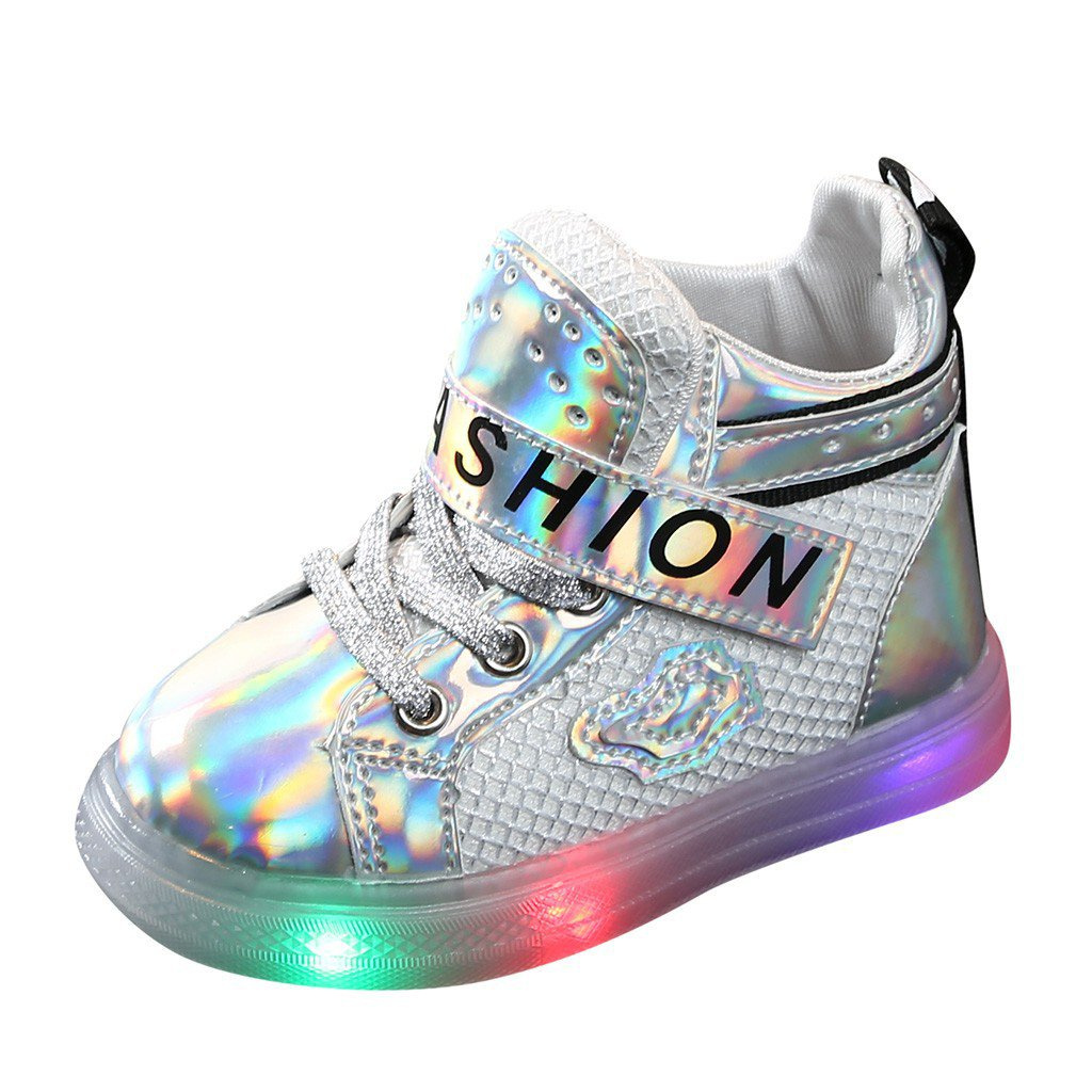 Kids Infant Baby Girls Children Sport Shoes Bling LED Luminous Boots Sneakers 