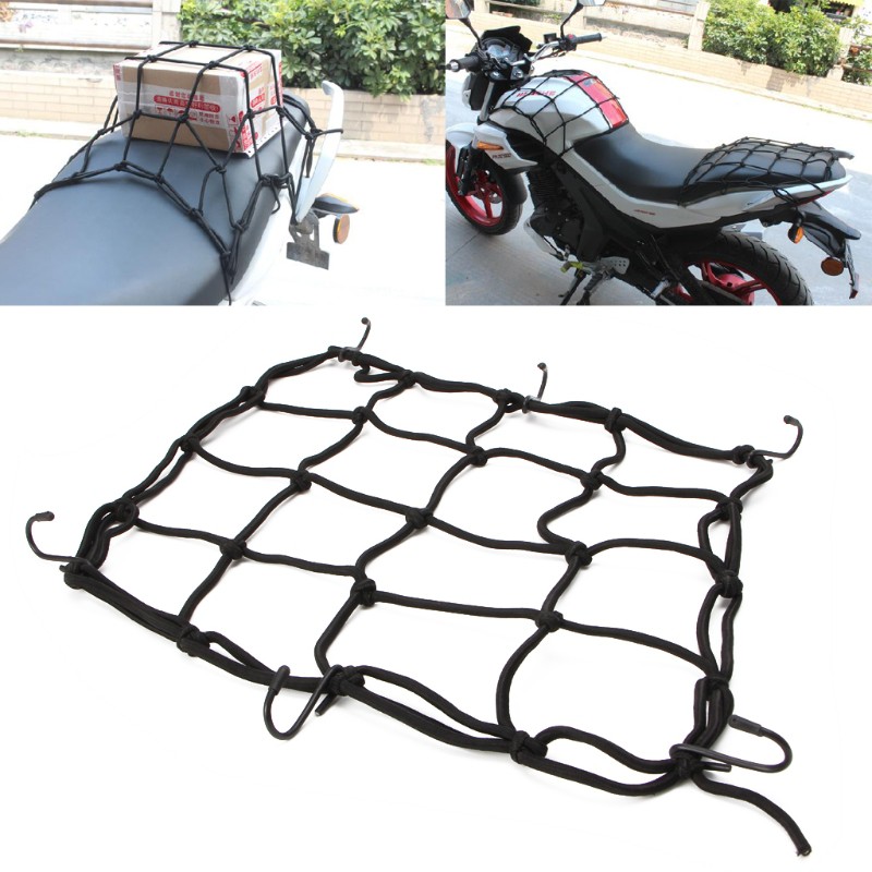 BHYShop Motorcycle 6 Hooks Hold Down Fuel Tank Luggage Net Mesh Web Bungee Helmet Cargo 