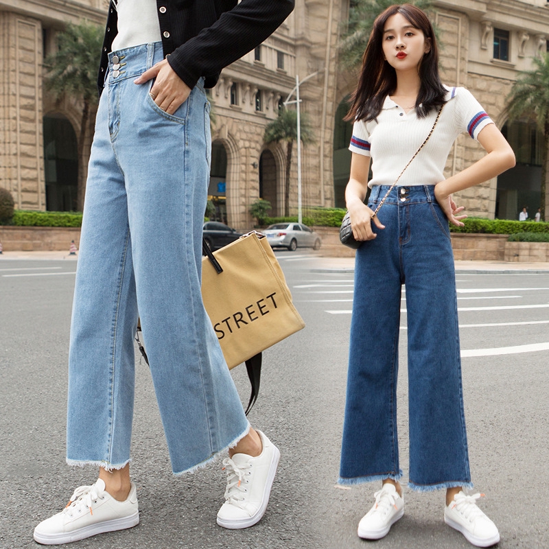 wide leg frayed jeans