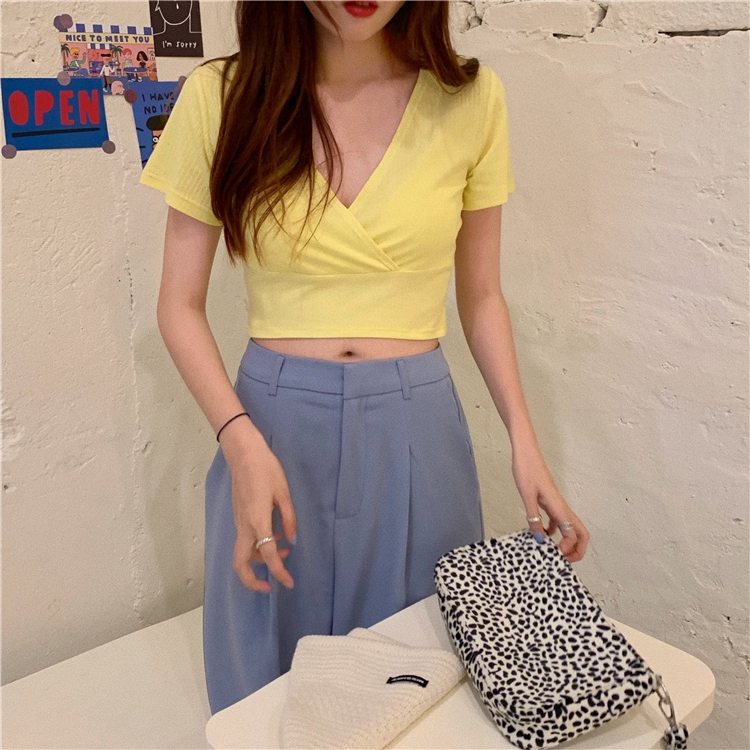 yellow crop top short sleeve