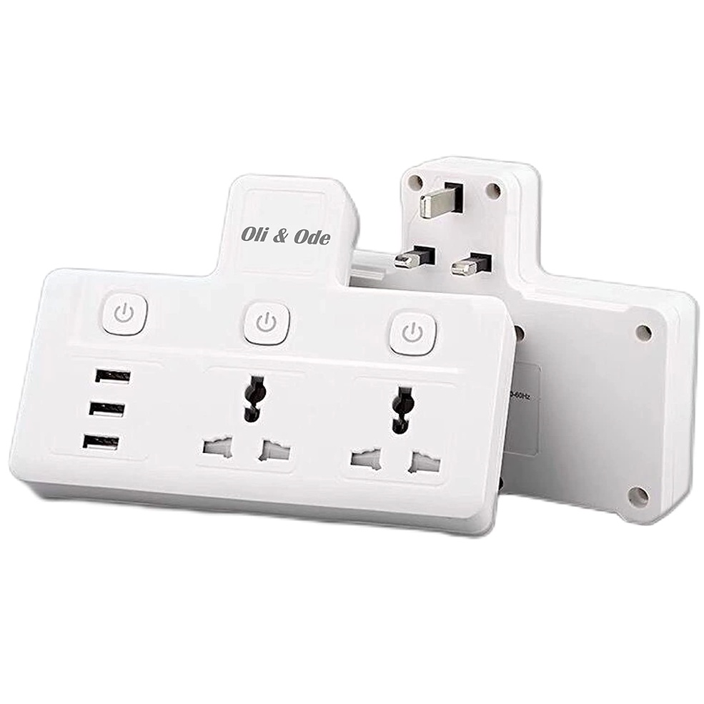 Oli & Ode USB Wall Plug, Double Plug Adaptor with 3 USB, Multi Plug