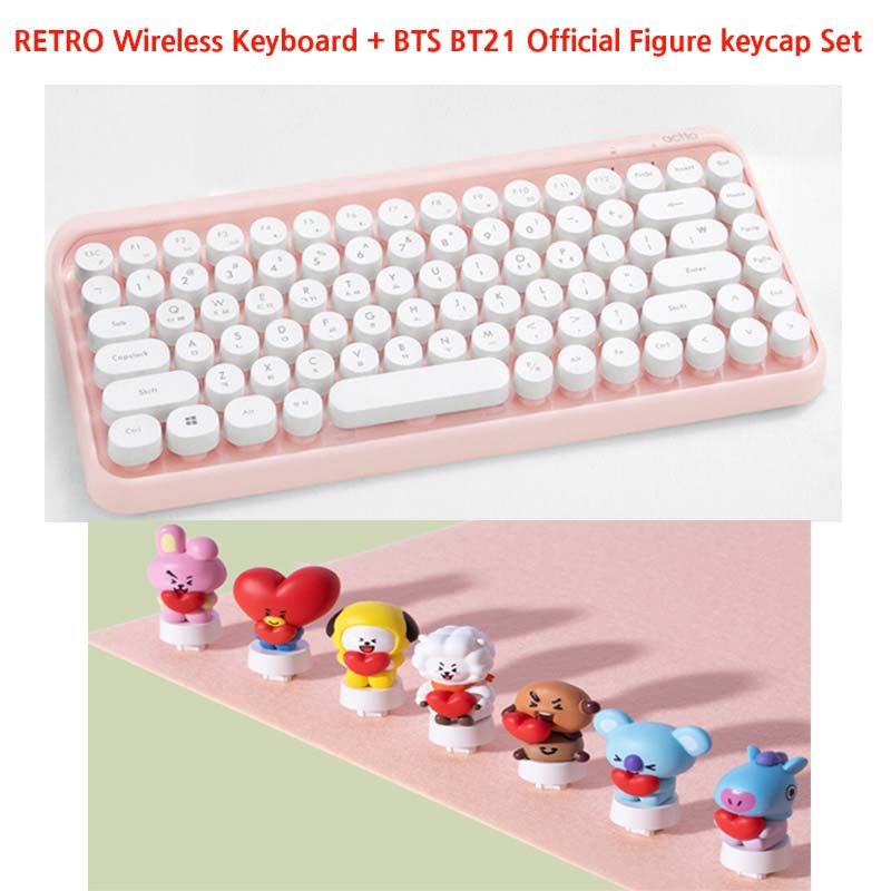 RETRO Wireless Keyboard + BTS BT21 Official Figure keycap