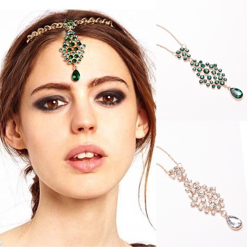 Indian style jewelry eyebrows classic green diamond chain hair accessories  | Shopee Singapore