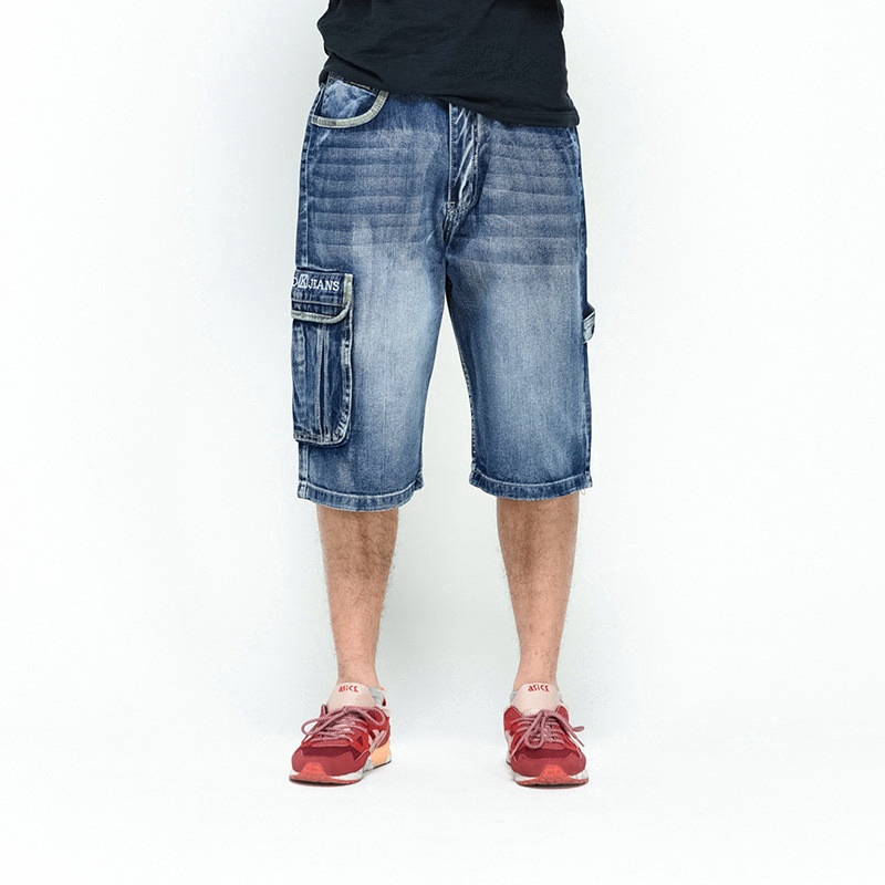 denim jogger shorts