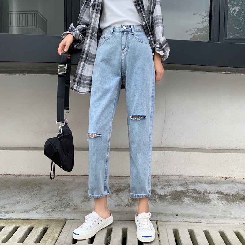 Women Fashion Destroyed Ripped Slim Denim Pants Boyfriend Jeans Trousers Ladies Womens Daily Casual Jean Pant Clothing Shopee Singapore