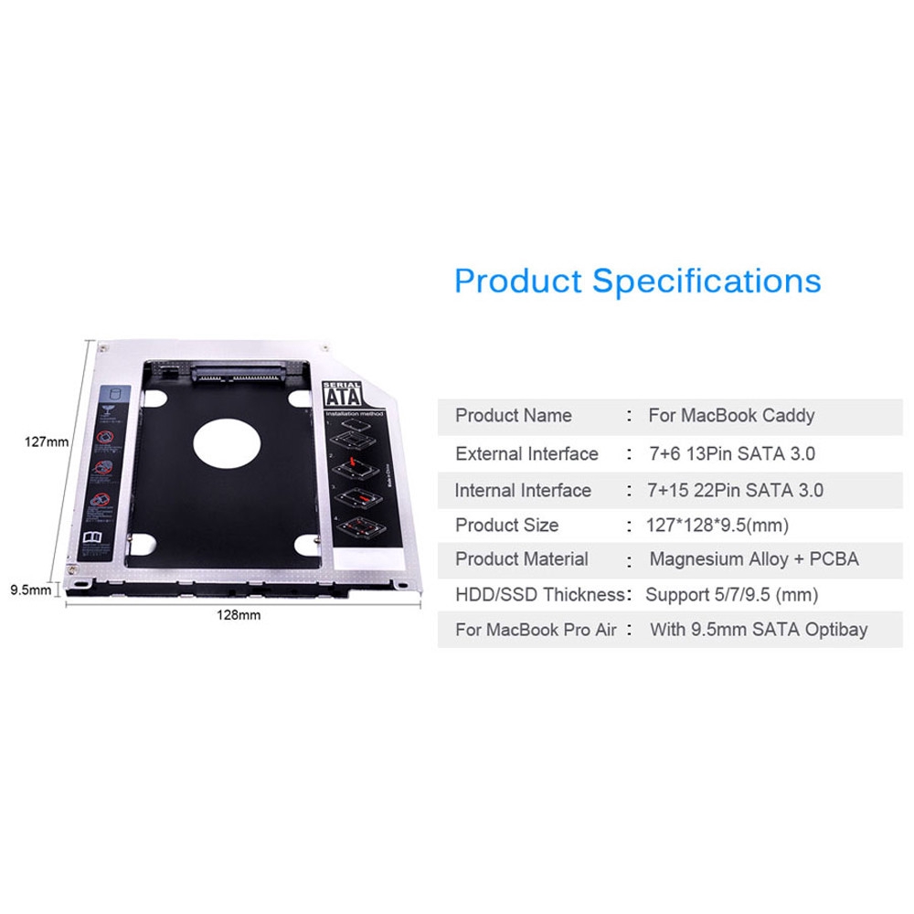 Chipal Aluminum 2nd Hdd Caddy 9 5mm Sata 3 0 Ssd Case Hdd Enclosure For Apple Macbook Pro Air 13 Shopee Singapore