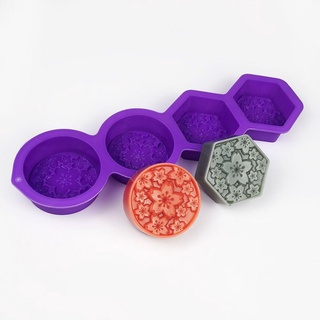 GSWLTT Silicone Soap Mold Home Decor Making Supplies 3D Vintage Round Mold 4 Cavities Handmade Soaps Supplies #3