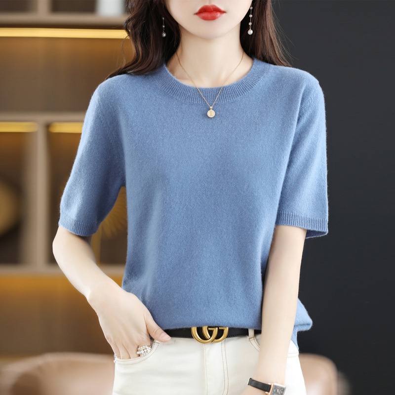 Women's Casual Tee Summer Knit TShirts Basic Plain Short Sleeve
