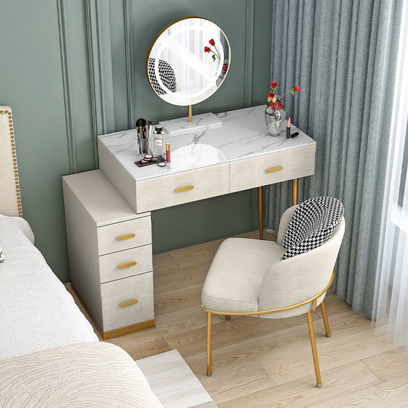 Nordic Marble Dressing Table With, Vanity With Bench And Mirror