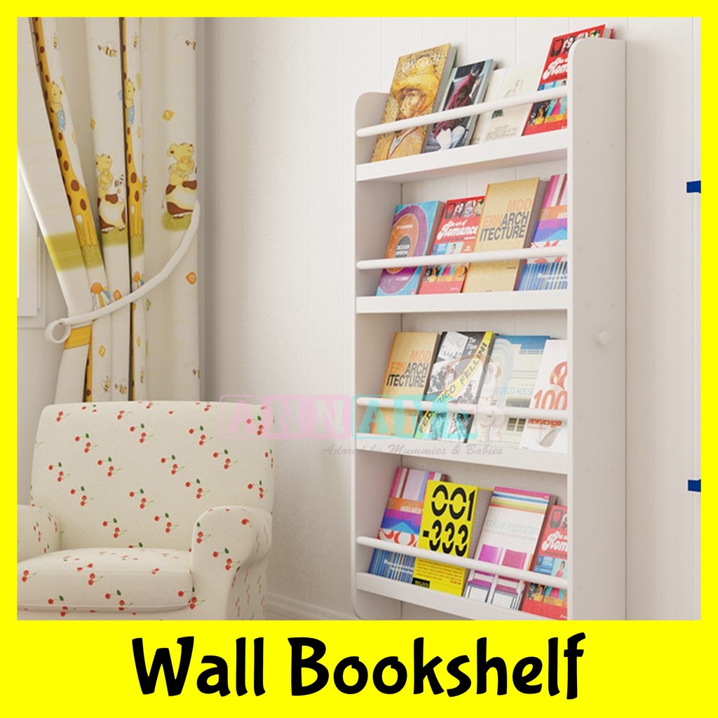 Free Delivery Wall Mounted White Wood Bookshelf Book Shelf Organiser Hanging Display Rack Kids Children Room Cabinet Shopee Singapore