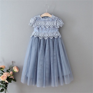 NNJXD Baby Girls Dress Summer Short Sleeve Mesh Lace Embroidery Princess Dress for Girls Birthday Dress Kids Casual Clothing