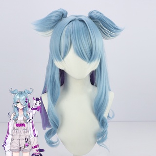 Vtuber NIJISANJI EN Elira Pendora Cosplay Wig Ears Grey Blue Long Curly ...