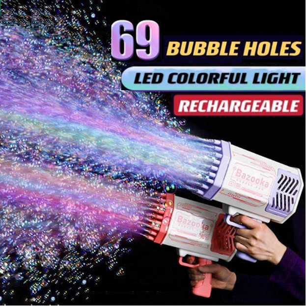 Bubble Gun Rocket 69 Holes Soap Bubbles Electric Machine Gun Shape