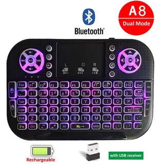 A8 Mini Bluetooth Keyboard 2.4G Dual Mode Handheld Fingerboard Backlit Mouse Touchpad Remote Control for Windows Android TV