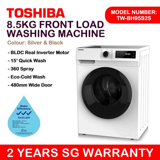 Toshiba 8.5Kg BLDC Front Load Washing Machine TWBH95S2S * 2 YEARS