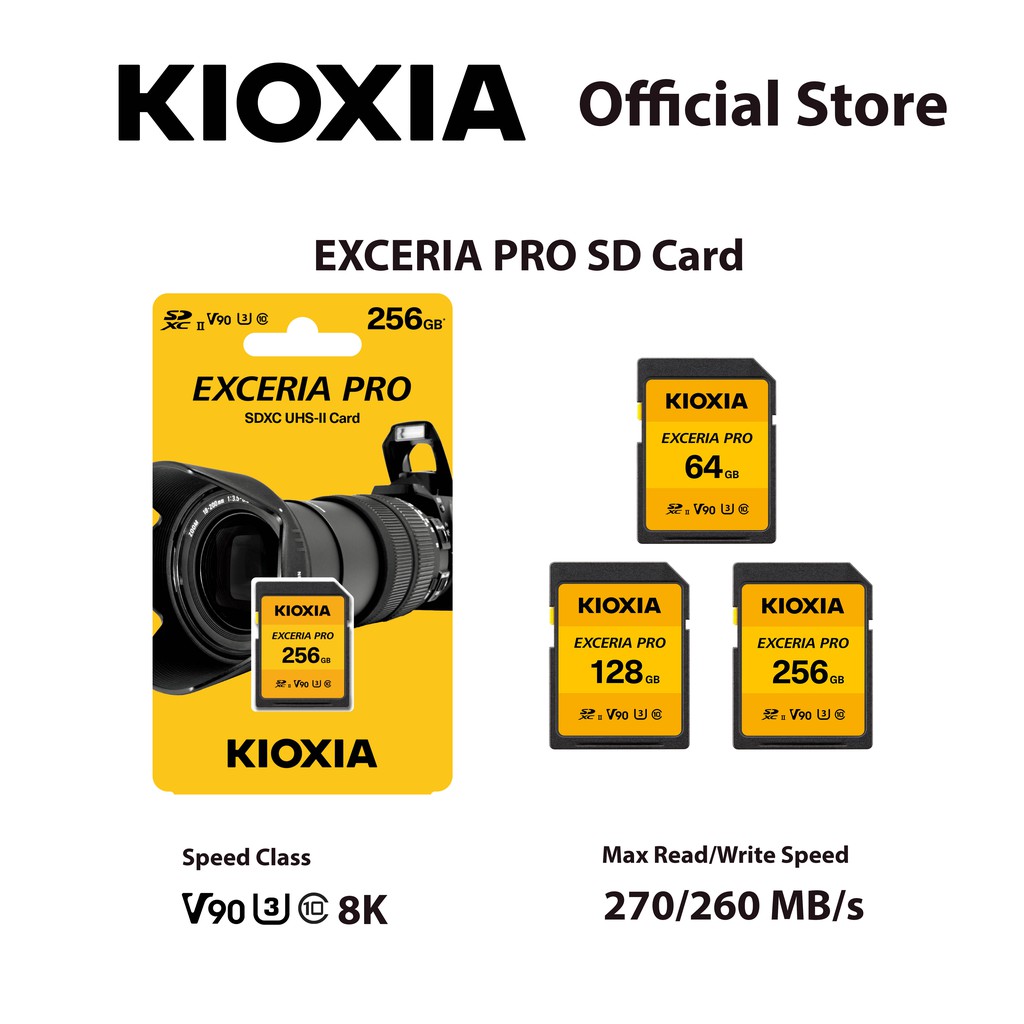 KIOXIA EXCERIA PRO SD Card 64GB 128GB 256GB C10 U3 V90 A1 4K/8K NPL