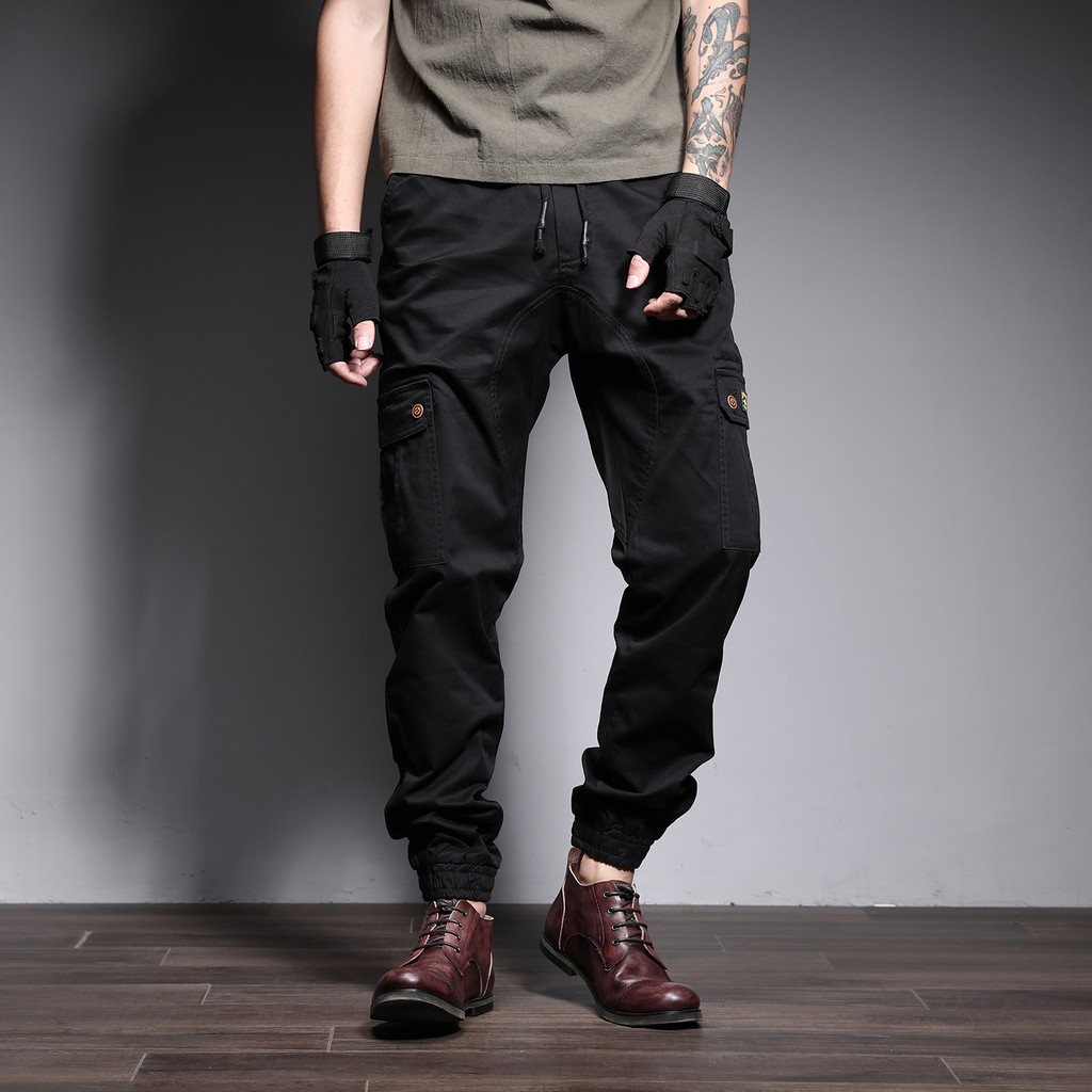 black drawstring cargo pants