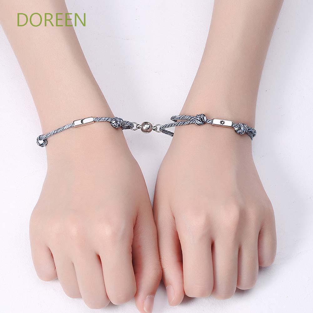 Image of DOREEN Attract Couple Bracelets Simple Fashion Jewelry Magnet Bracelet Women Sun&Moon Wild Men Friendship Gifts Adjustable Braided Rope/Multicolor #0