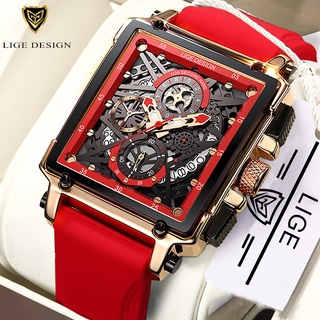 LIGE Fashion Watch Men's Wristwatch Waterproof Sports Square Quartz Men WristWatch Chronograph Watches With Box