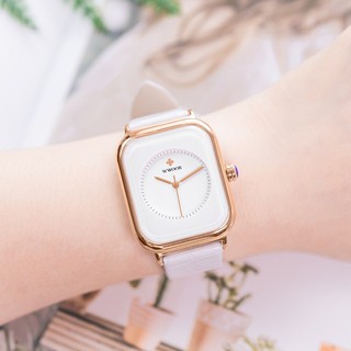 WWOOR  women watch waterproof quartz analog PU leather red case material stainless steel fashion lady watch with box-8873