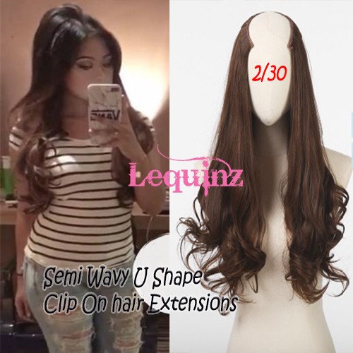 Semi Wavy U Shape Clip On Hair Extensions Light Brown Shopee