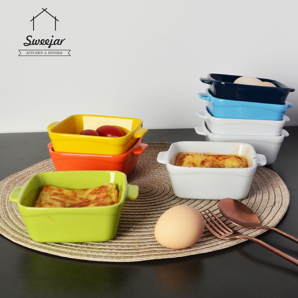 Sweejar 6PC Ceramic Mini Baking Tray salad bowl Baking plate square ...