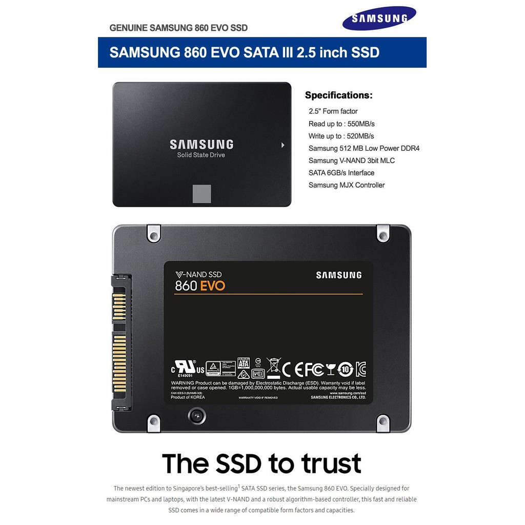 Samsung 860 EVO SSD 500GB SATA III ssd drive external hard disk 250GB~500GB