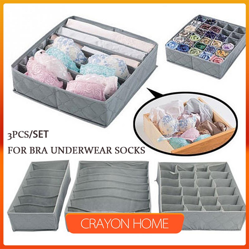 3pcs Flodable Non Woven Storage Box Underwear Sock Bra Ties Drawer