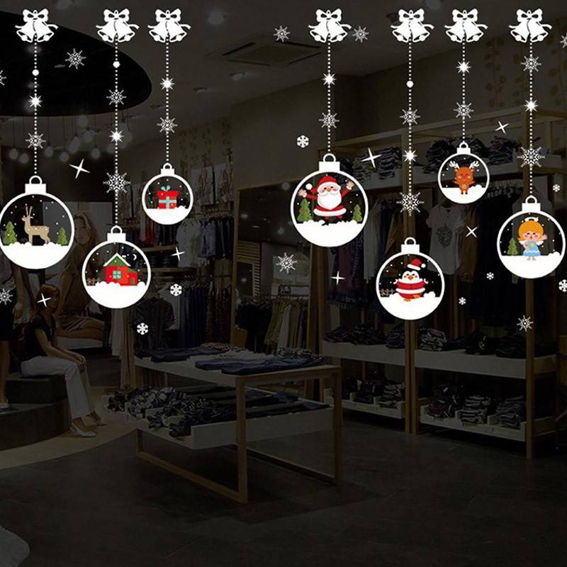 Room Christmas Santa Claus Snowmen Elk Wall Stickers Window Decor