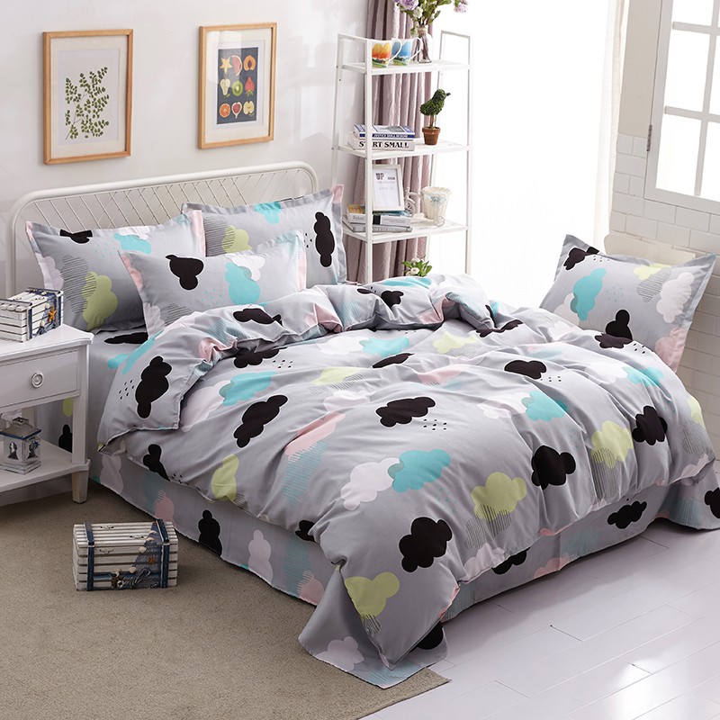 Grey Cloud Bedding Cheap Bed Set Soft Duvet Cover Single Double