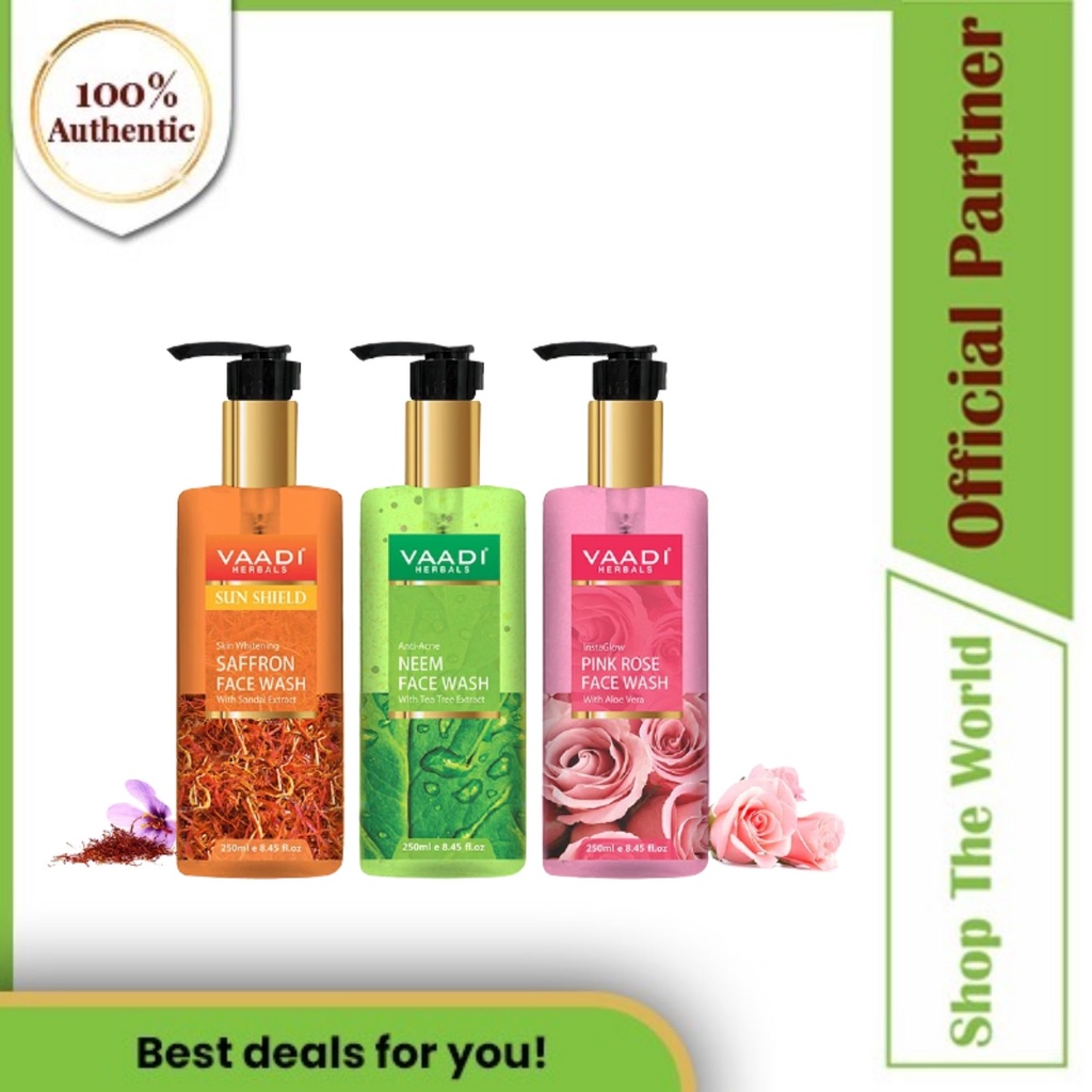 Vaadi Herbals Organic Luxurious Face Wash Trio Pack 3 x 250 ml (Saffron