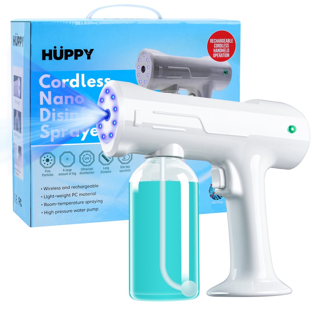 HUPPY Disinfectant Spray Gun Cordless Nano Mist Sprayer with UV Light