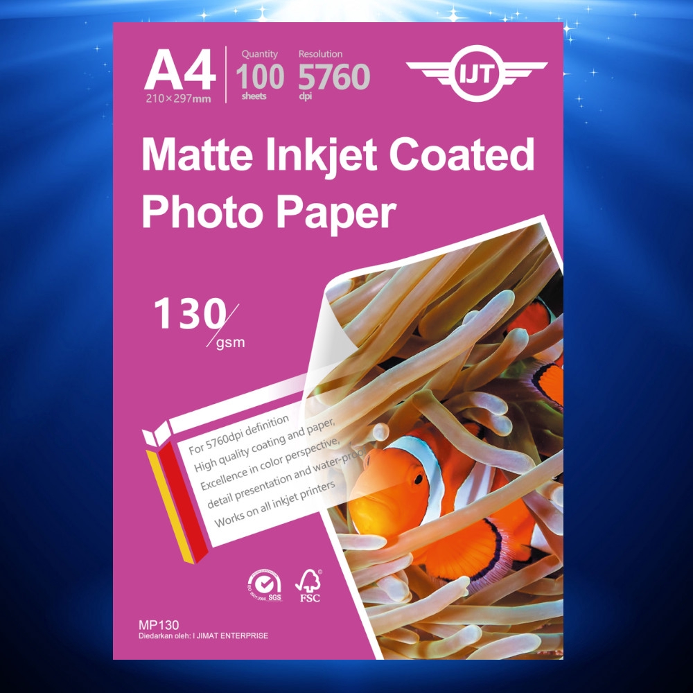 I Jimat Mp130 Matte Inkjet Matt Coated Photo Paper A4 Size 130g 130gsm 100sheets 100 S Inkjet Printer Shopee Singapore