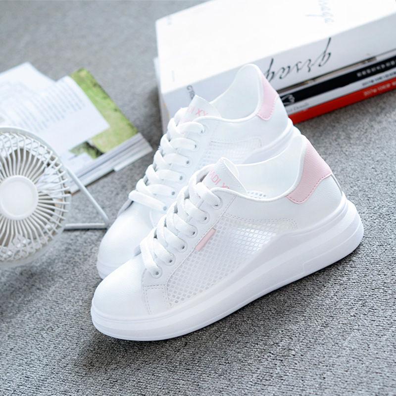 women's white casual love heart sneakers lace-up student korean cute ...