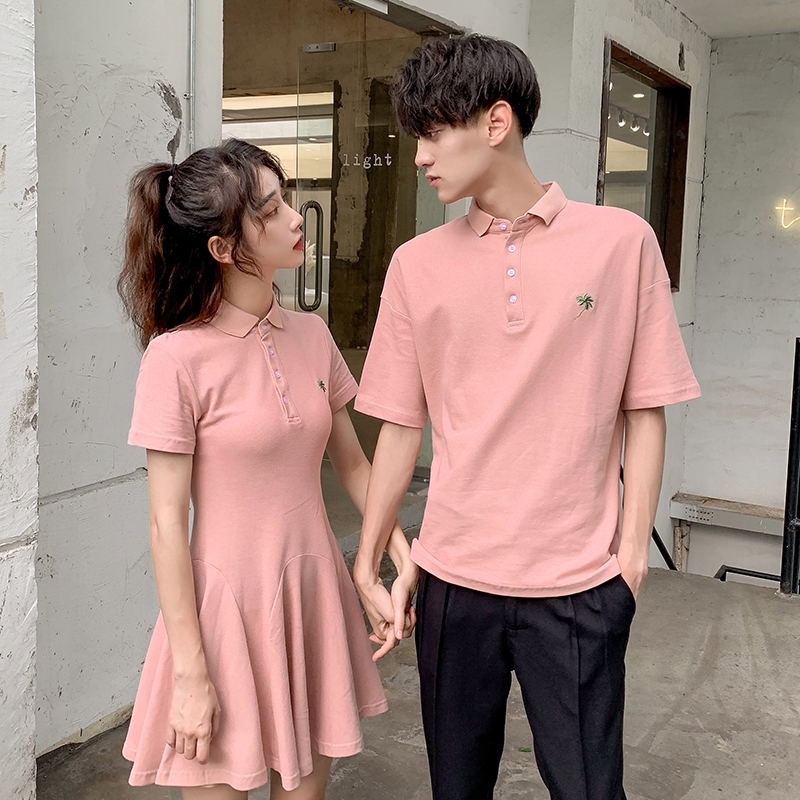 couple dress and polo shirt